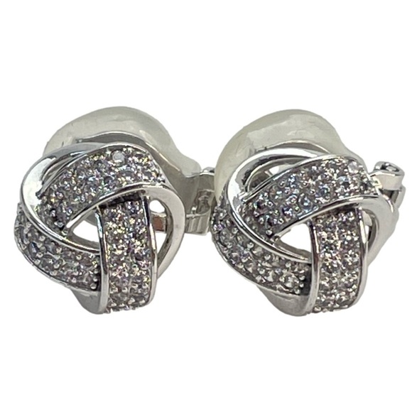 CRYSTAL Knot Clip On Earrings - Picture 1 of 10